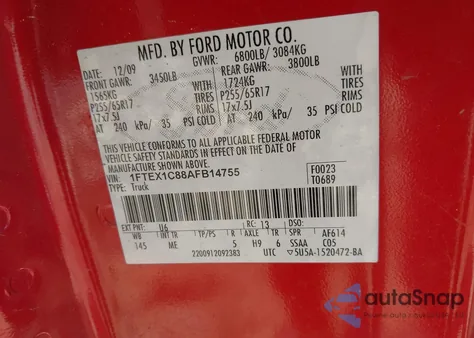 2010 Ford F-150 Xlt z USA, uszkodzony, nr VIN 1FTEX1C88AFB14755